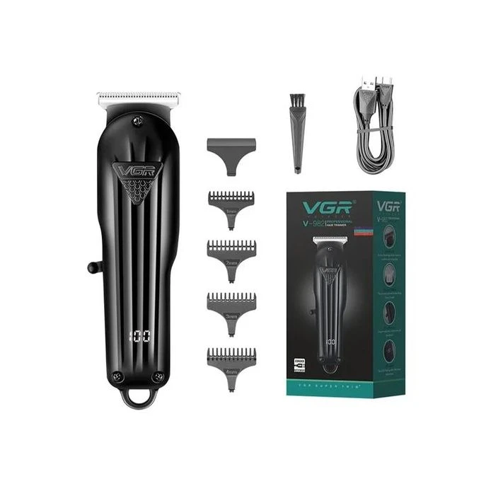 ماكينة قص الشعر الاحترافية الرقمية VGR V-982 القابلة لإعادة الشحن بمنفذ USB - أسود