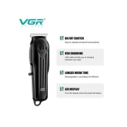 ماكينة قص الشعر الاحترافية الرقمية VGR V-982 القابلة لإعادة الشحن بمنفذ USB - أسود