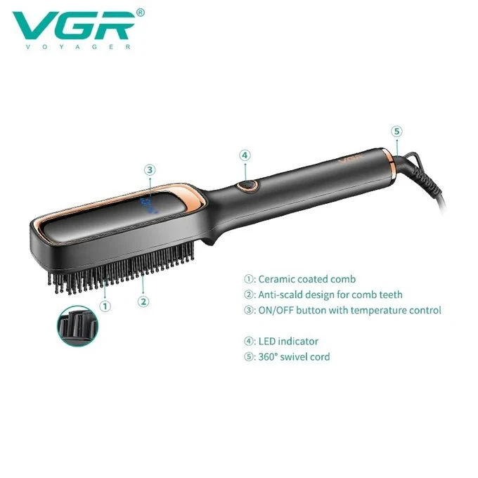 مشط فرد الشعر الاحترافي VGR V-560 - طلاء سيراميك، 10 إعدادات للحرارة