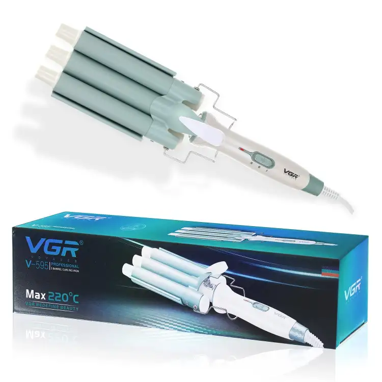 مكواة تجعيد الشعر الكهربائية الاحترافية VGR V-595 | تصفيف شعر أنيق، مكواة تجعيد شعر احترافية بثلاث أسطوانات