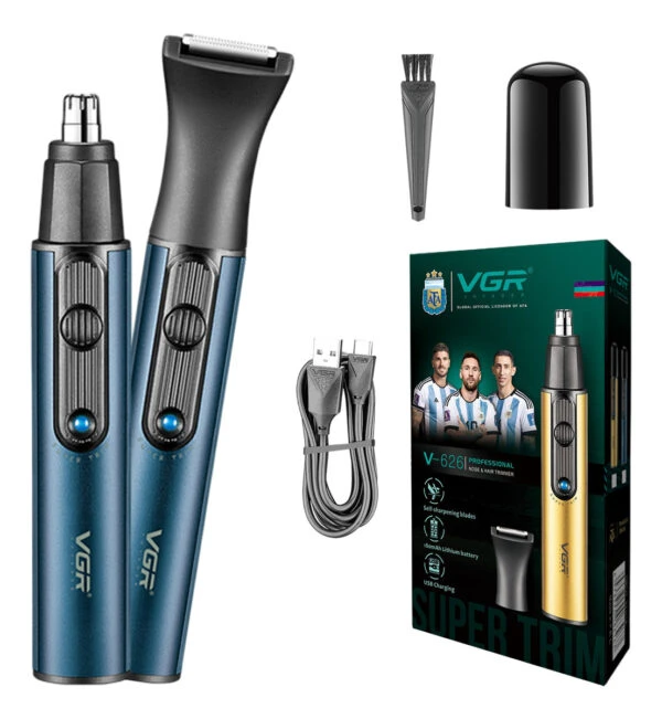 ماكينة تشذيب شعر الأنف والأذن والسوالف 2 في 1 Vgr V-626 USB
