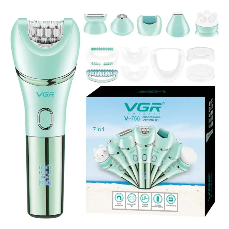 ماكينة إزالة شعر الوجه الكهربائية Vgr V-756 IPX7 Turbo 7 في 1 للنساء