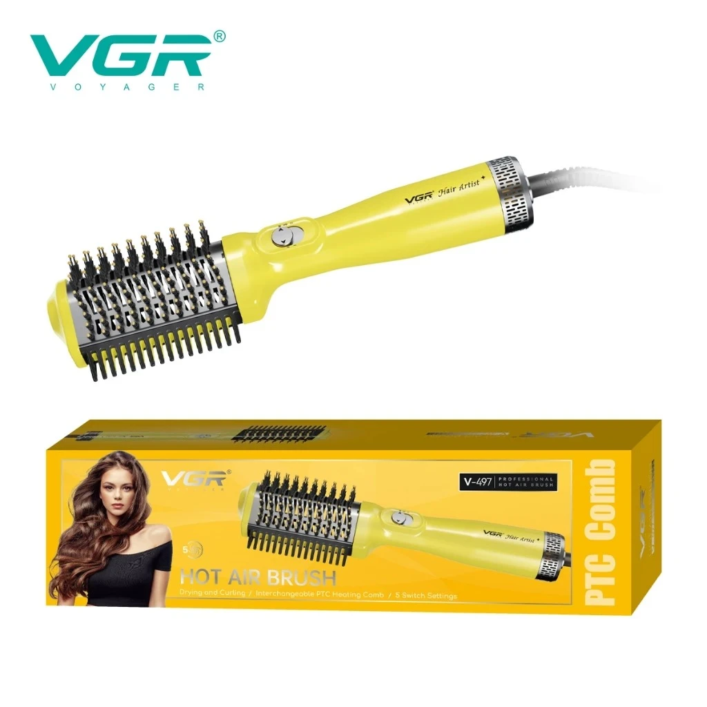 VGR V-497 فرشاة هواء ساخن مشط مجفف شعر مشط تصفيف الشعر سريع الجفاف مستقيم مجعد