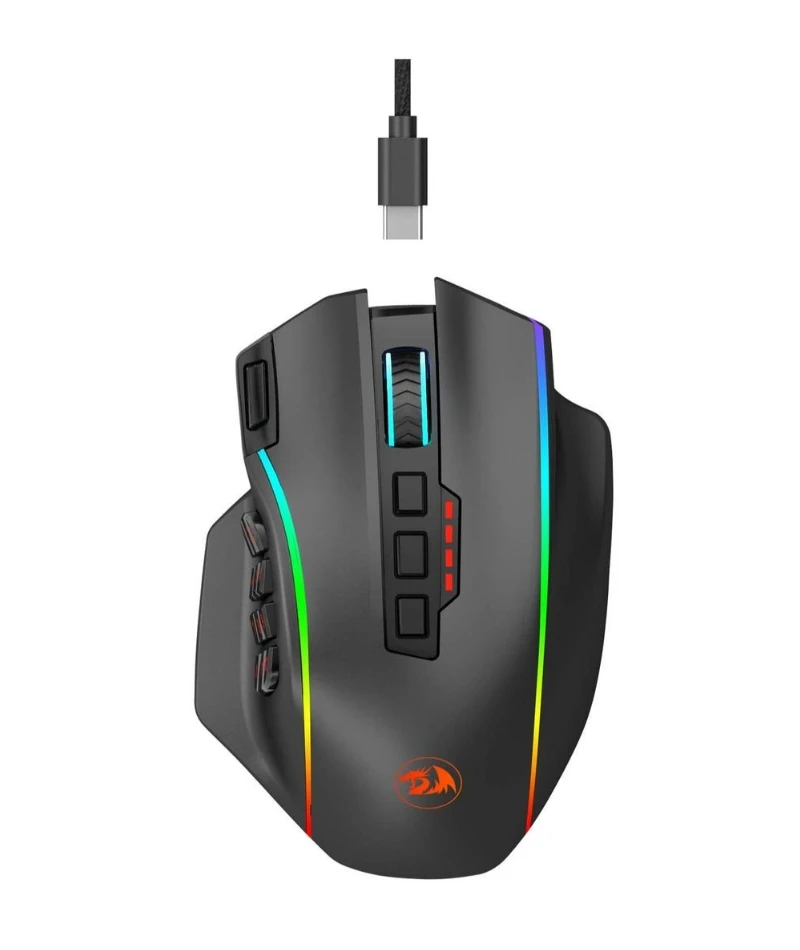 ماوس ألعاب Redragon M901P-KS - 16 زرًا قابلاً للبرمجة، 16000 نقطة لكل بوصة (لاسلكي، أسود)