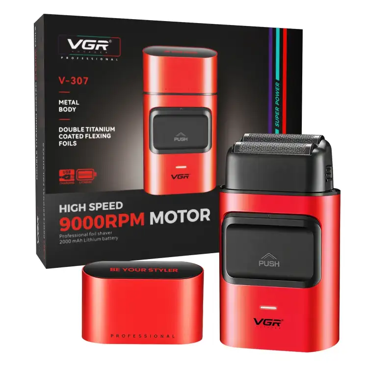 ماكينة حلاقة احترافية VGR V-307 للرجال مع وقت تشغيل 180 دقيقة، لون أحمر