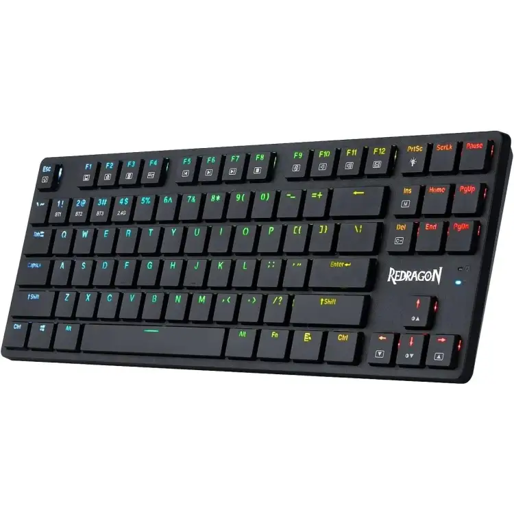 لوحة مفاتيح الألعاب الميكانيكية Redragon K539  اللاسلكية 2.4 جيجاهرتز، بلوتوث وسلكية من النوع C RGB - مفتاح بني - رفيع للغاية - إنجليزي وعربي (أسود)