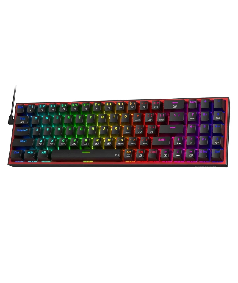 كيبورد العاب بسلك باضاءة ملونة RGB بولوكس من ريدراجون موديل K628 ميكانيكي صغير للتبديل السريع بمنفذ 100% قابل PCB مثبتة على لوحة حرة الاوضاع ومفاتيح مخصصة ولوحة ارقام مفتاح احمر