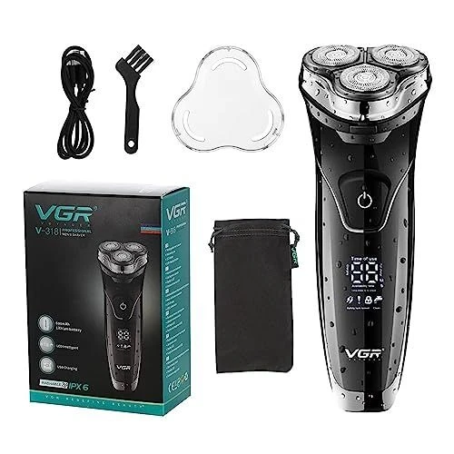 ماكينة حلاقة قابلة للشحن في جي ار بريميوم، للاستخدام الرطب والجاف، اسود - V-318