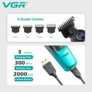 ماكينة قص الشعر VGR، ماكينة تشذيب شعر كهربائية لاسلكية قابلة لإعادة الشحن، ماكينة حلاقة احترافية للرجال V-996