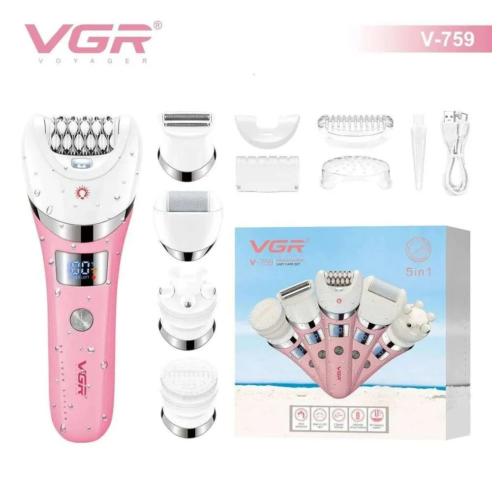 ماكينة حلاقة الشعر الكهربائية V-759 في جي ار لإزالة الشعر، أجهزة العناية الشخصية، ماكينة تشذيب الجسم 5 في 1، مزيل شعر مقاوم للماء للنساء