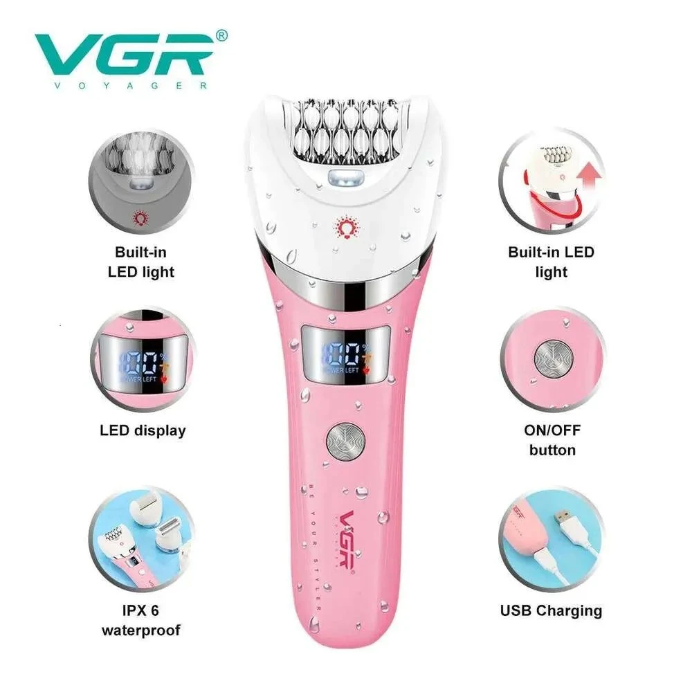 ماكينة حلاقة الشعر الكهربائية V-759 في جي ار لإزالة الشعر، أجهزة العناية الشخصية، ماكينة تشذيب الجسم 5 في 1، مزيل شعر مقاوم للماء للنساء