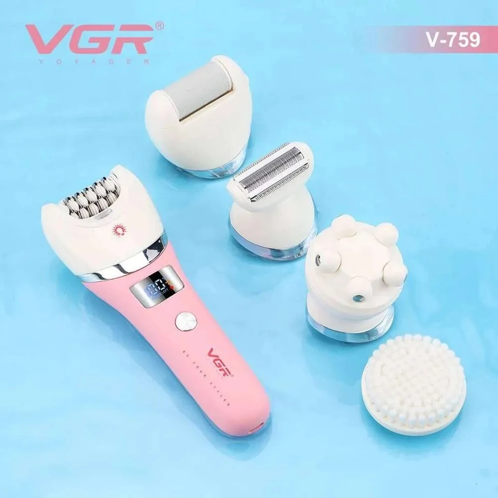 ماكينة حلاقة الشعر الكهربائية V-759 في جي ار لإزالة الشعر، أجهزة العناية الشخصية، ماكينة تشذيب الجسم 5 في 1، مزيل شعر مقاوم للماء للنساء