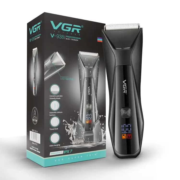 ماكينة تشذيب الجسم VGR V-938 الاحترافية السلكية/اللاسلكية للعناية الكاملة بالجسم (أسود)