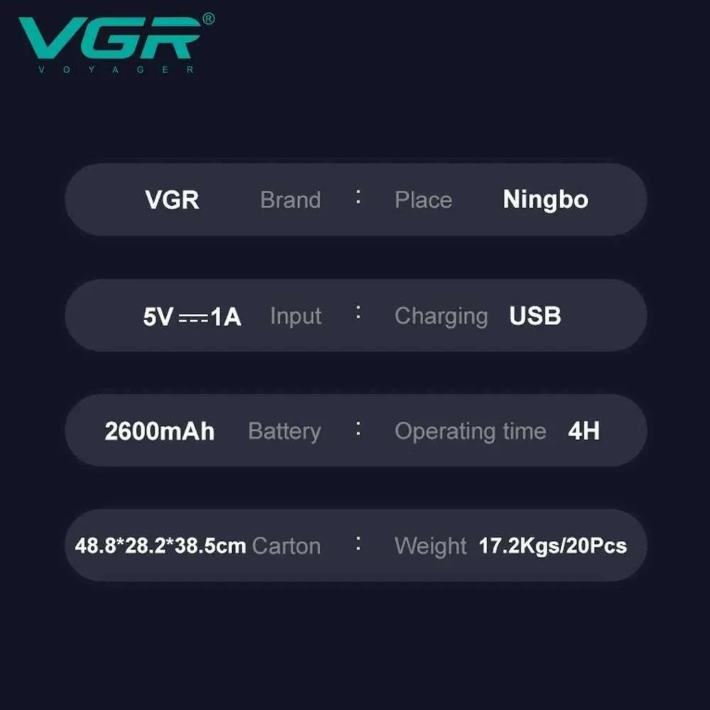 VGR V-036 - ماكينة قص الشعر الاحترافية ذات الجودة العالية، قابلة لإعادة الشحن