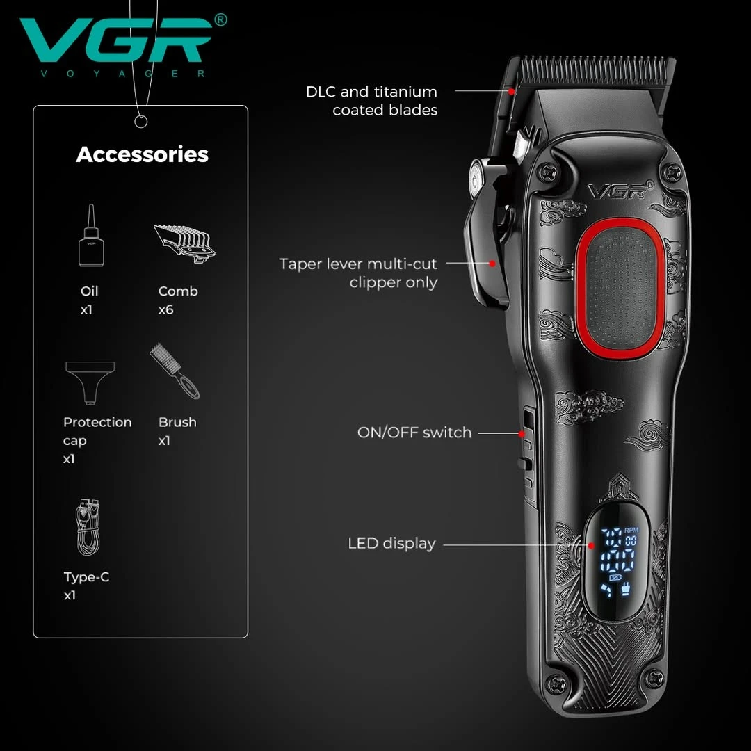 VGR V-016 - ماكينة قص الشعر الاحترافية ذات الجودة العالية، قابلة لإعادة الشحن