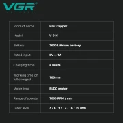 VGR V-016 - ماكينة قص الشعر الاحترافية ذات الجودة العالية، قابلة لإعادة الشحن