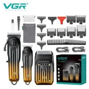 مجموعة أدوات حلاقة الشعر 3 فى 1 في جي ار Professional Combo Kit قابلة للشحن للاستعمال الرطب والجاف، ذهبي واسود - V-644