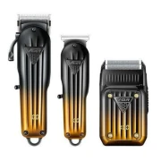 مجموعة أدوات حلاقة الشعر 3 فى 1 في جي ار Professional Combo Kit قابلة للشحن للاستعمال الرطب والجاف، ذهبي واسود - V-644