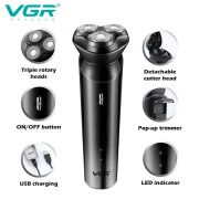 ماكينة حلاقة كهربائية لاسلكية قابلة لإعادة الشحن ومقاومة للماء VGR V-312