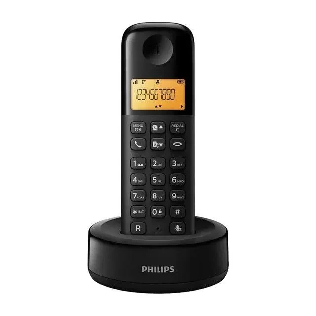 تليفون ارضي فيليبس لاسلكي بسماعة واحدة D160، اسود - D1601B/63