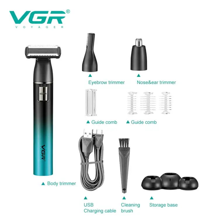 مجموعة تشذيب الشعر الجديدة VGR V-628 متعددة الوظائف لقص شعر الجسم بالكامل مع شحن USB وشعر الأذن والأنف ومنطقة البكيني الخاصة 3 في 1