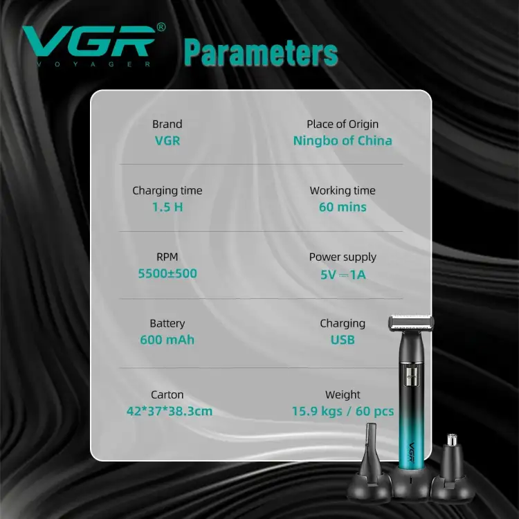 مجموعة تشذيب الشعر الجديدة VGR V-628 متعددة الوظائف لقص شعر الجسم بالكامل مع شحن USB وشعر الأذن والأنف ومنطقة البكيني الخاصة 3 في 1