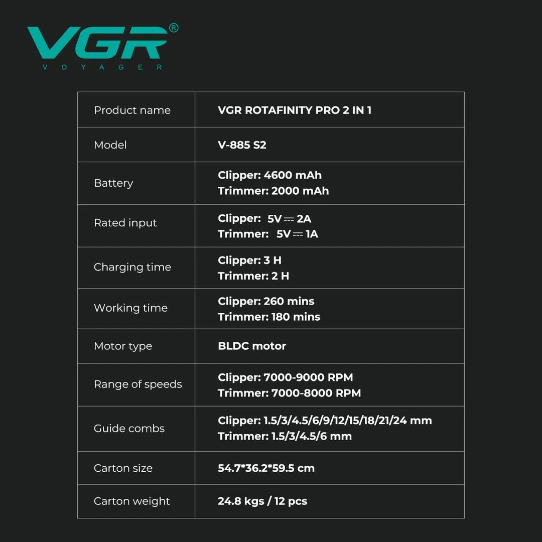مجموعة حلاقة V-885 S2 طقم قص محترف للرجال من vgr