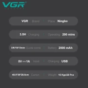 ماكينة قص الشعر VGR الاحترافية القابلة لإعادة الشحن v-177
