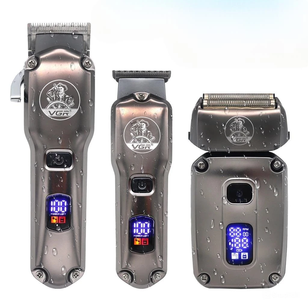 مجموعة قص الشعر الاحترافية VGR V-675 S3 للرجال 8000 دورة في الدقيقة IPX6 مقاومة للماء وشاشة LCD منخفضة الضوضاء