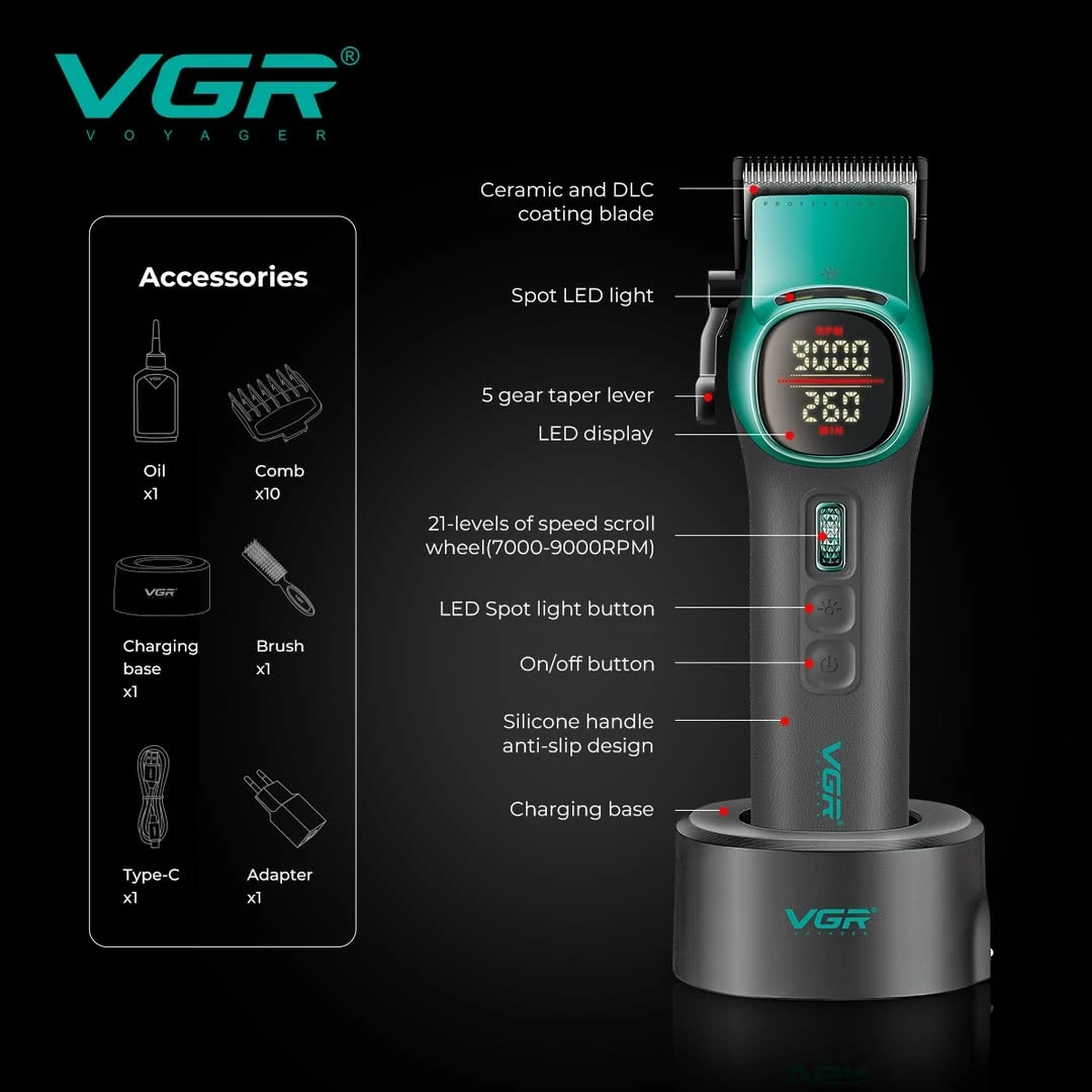 ماكينه حلاقة الشعر الاحترافيه VGR قابلة للشحن المهنية 9000 دورة في الدقيقة V-885 C