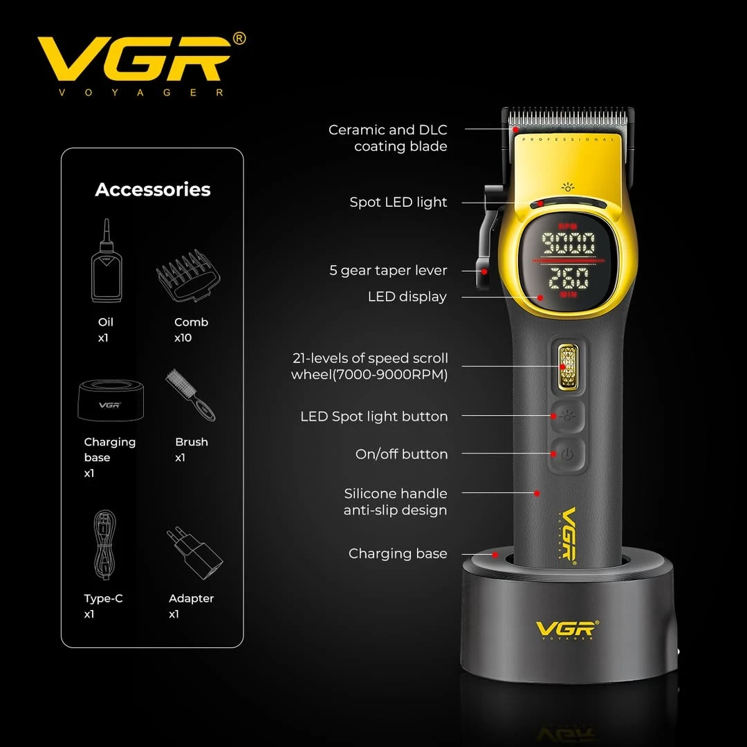 ماكينه حلاقة الشعر الاحترافيه VGR قابلة للشحن المهنية 9000 دورة في الدقيقة V-885 C