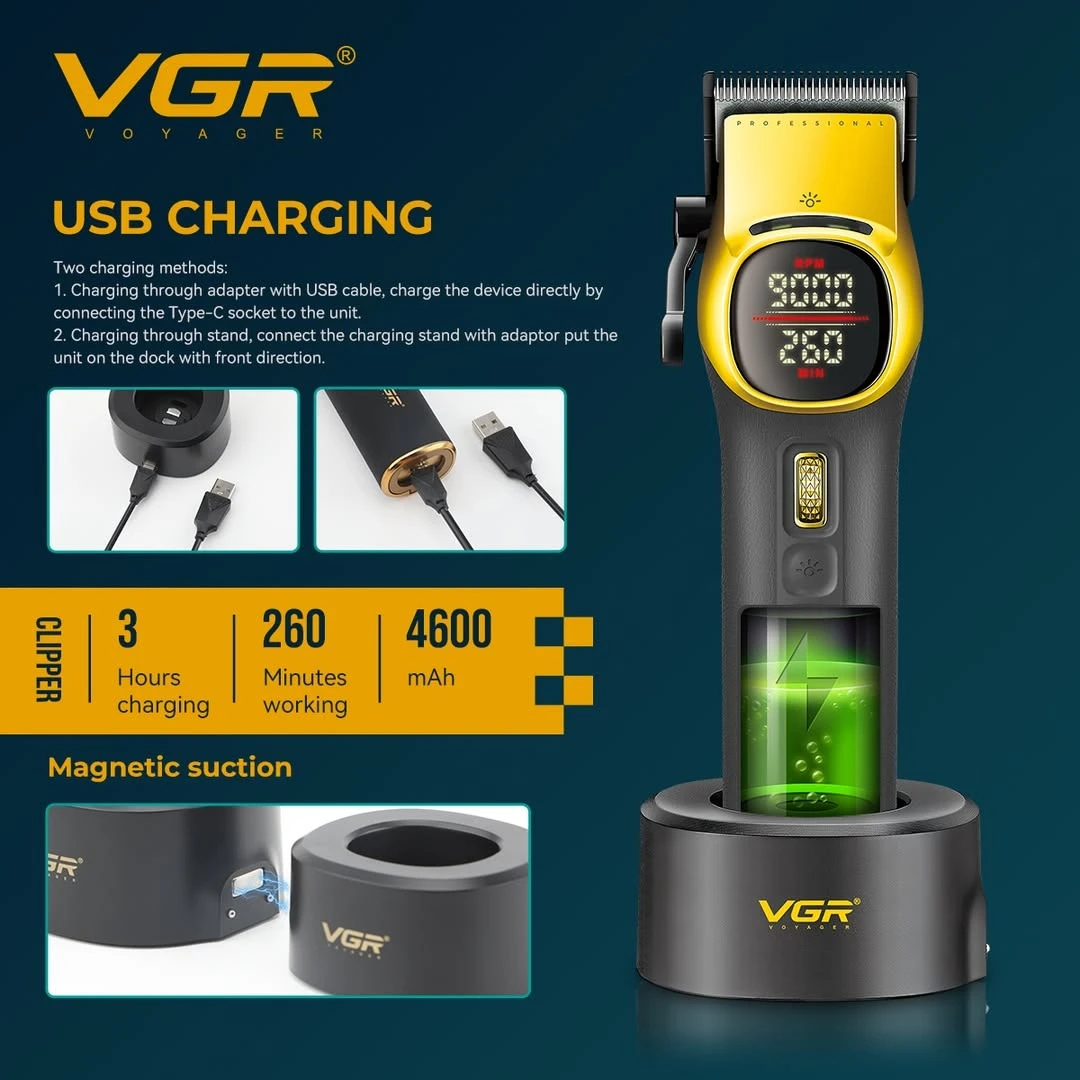 ماكينه حلاقة الشعر الاحترافيه VGR قابلة للشحن المهنية 9000 دورة في الدقيقة V-885 C