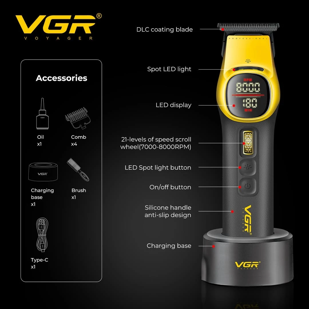 ماكينه حلاقة الشعر الاحترافيه VGR قابلة للشحن المهنية 8000  دورة في الدقيقة V-885 T