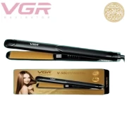 مكواة فرد الشعر الاحترافية VGR-500 - سيراميك مقاوم للحرارة حتى 1080 درجة ، 5 إعدادات رقمية، مكواة  فرد التجعيد، تقنية الحرارة الموحدة، أسود