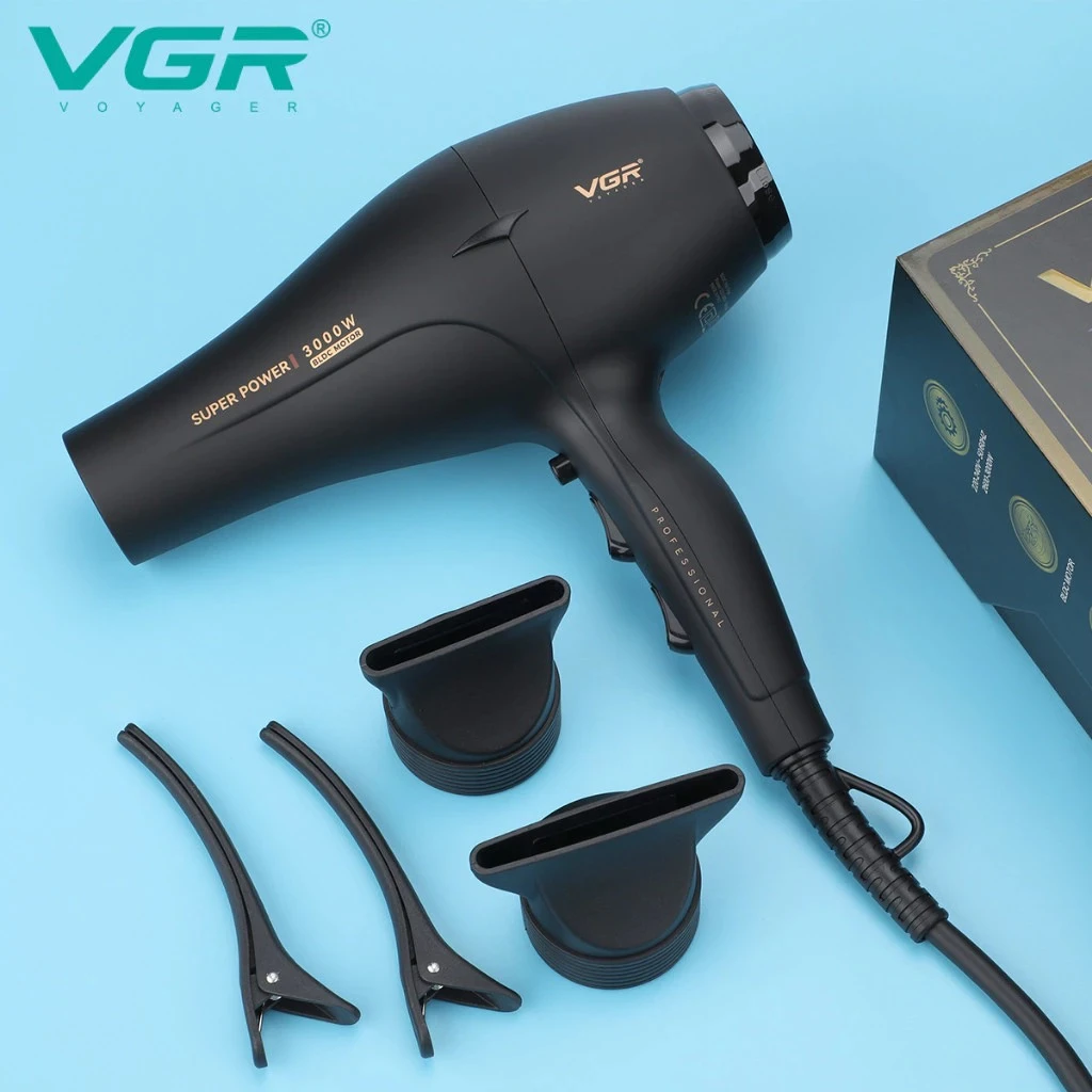 مجفف شعر في جي ار بروفيشنال V-406 - بقوه  3000 واط - لون اسود