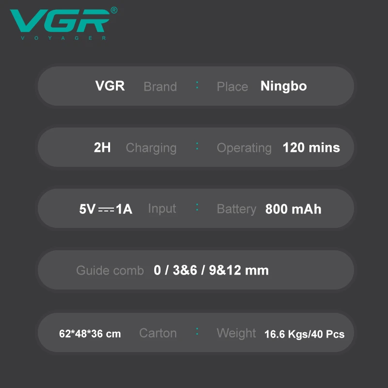 ماكينة قص شعر الأطفال VGR V-155 الاحترافية منخفضة الضوضاء بشفرات سيراميك
