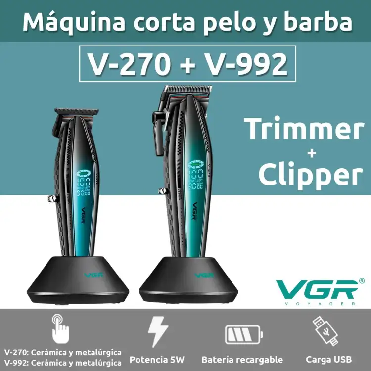 مجموعة ماكينات حلاقة الشعر V-270 + V-992 الاحترافية VGR