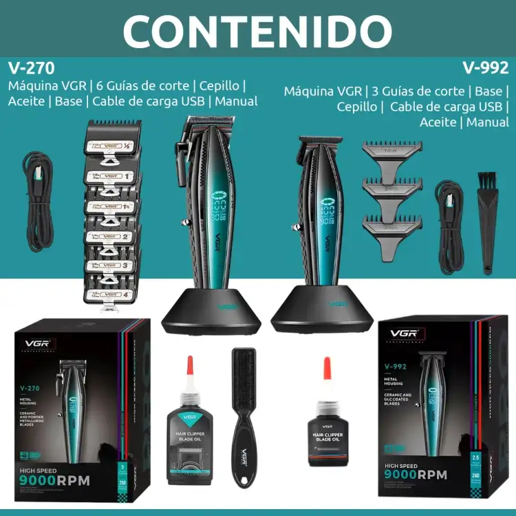 مجموعة ماكينات حلاقة الشعر V-270 + V-992 الاحترافية VGR