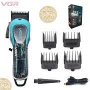 ماكينة قص الشعر للرجال VGR V692 مع شفرة DLC للتعتيم، وشاشة LED، وواجهة USB،ماكينة قص الشعر الاحترافية اللاسلكية الشفافة