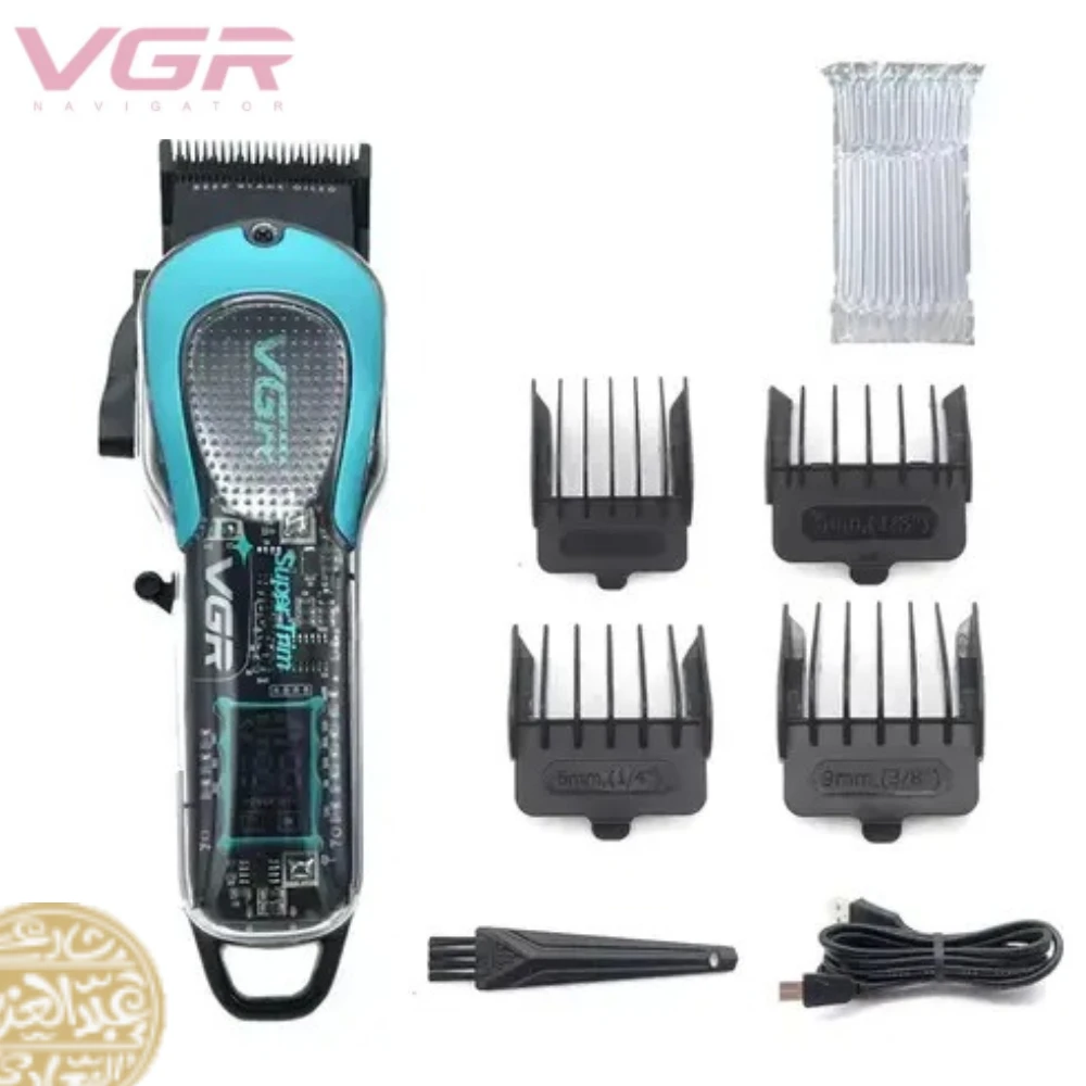ماكينة قص الشعر للرجال VGR V692 مع شفرة DLC للتعتيم، وشاشة LED، وواجهة USB،ماكينة قص الشعر الاحترافية اللاسلكية الشفافة