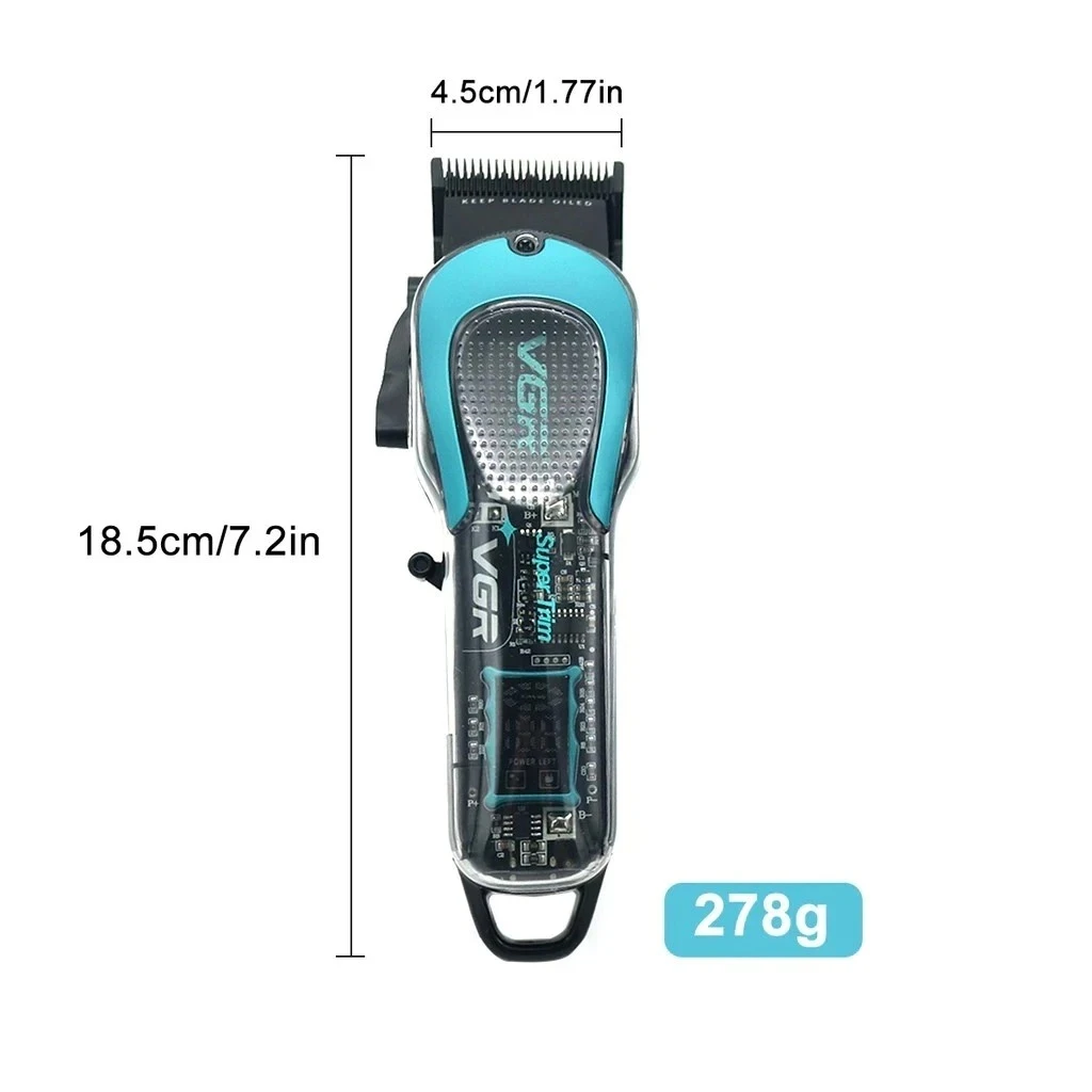 ماكينة قص الشعر للرجال VGR V692 مع شفرة DLC للتعتيم، وشاشة LED، وواجهة USB،ماكينة قص الشعر الاحترافية اللاسلكية الشفافة