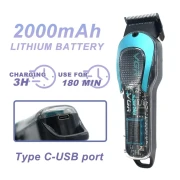ماكينة قص الشعر للرجال VGR V692 مع شفرة DLC للتعتيم، وشاشة LED، وواجهة USB،ماكينة قص الشعر الاحترافية اللاسلكية الشفافة