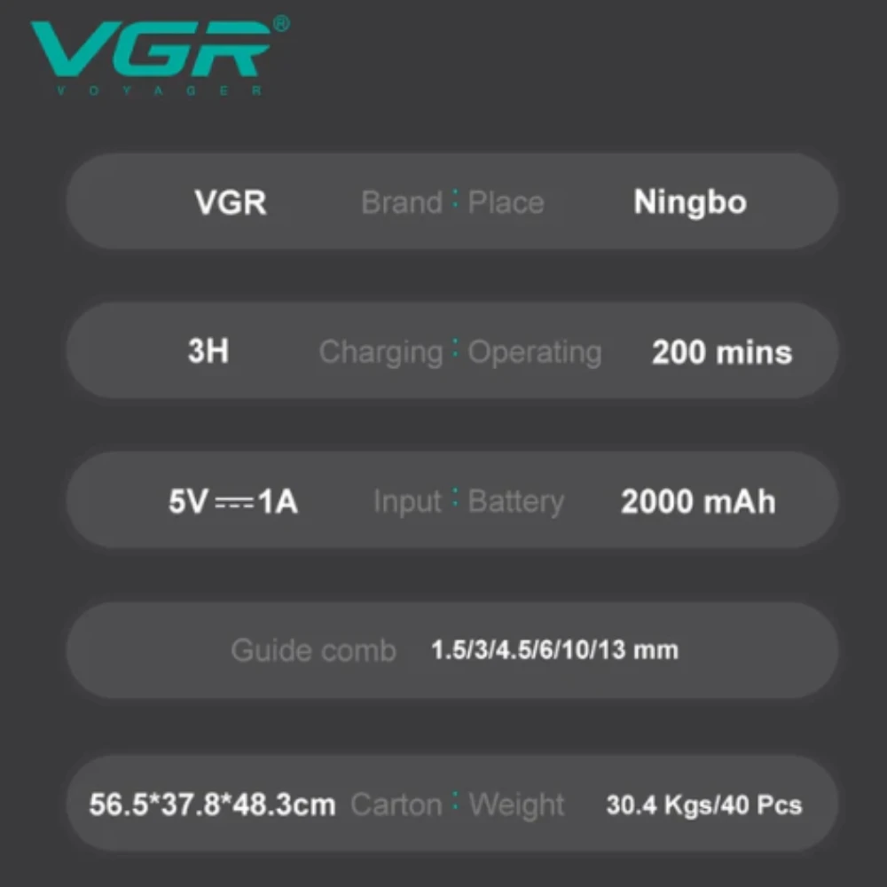 ماكينة قص الشعر VGR V-656، ألوان متدرجة، للجسم، عالية الجودة، شاشة LCD رقمية ذكية، مقص كهربائي عالي السرعة
