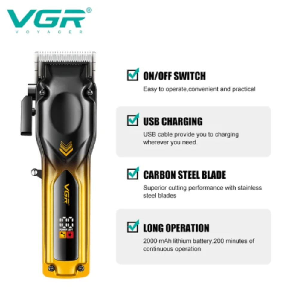 ماكينة قص الشعر VGR V-656، ألوان متدرجة، للجسم، عالية الجودة، شاشة LCD رقمية ذكية، مقص كهربائي عالي السرعة