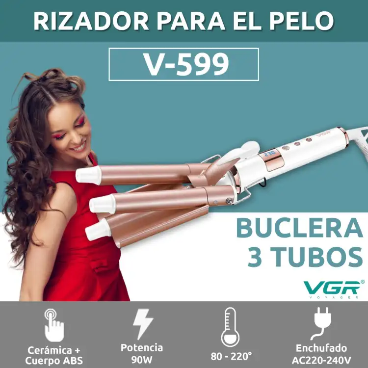 مكواة فرد الشعر الاحترافية ثلاثية الأسطوانات من السيراميك VGR V-599