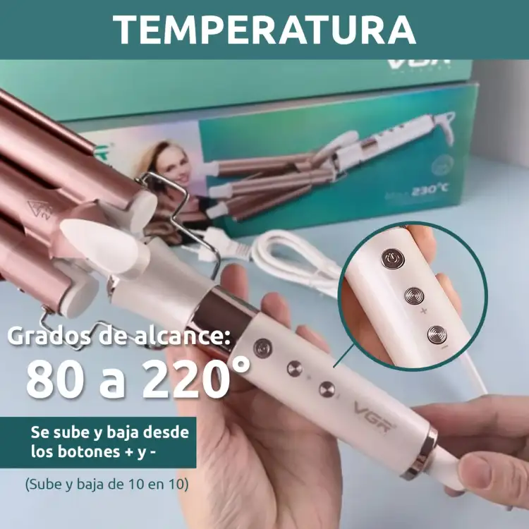 مكواة فرد الشعر الاحترافية ثلاثية الأسطوانات من السيراميك VGR V-599