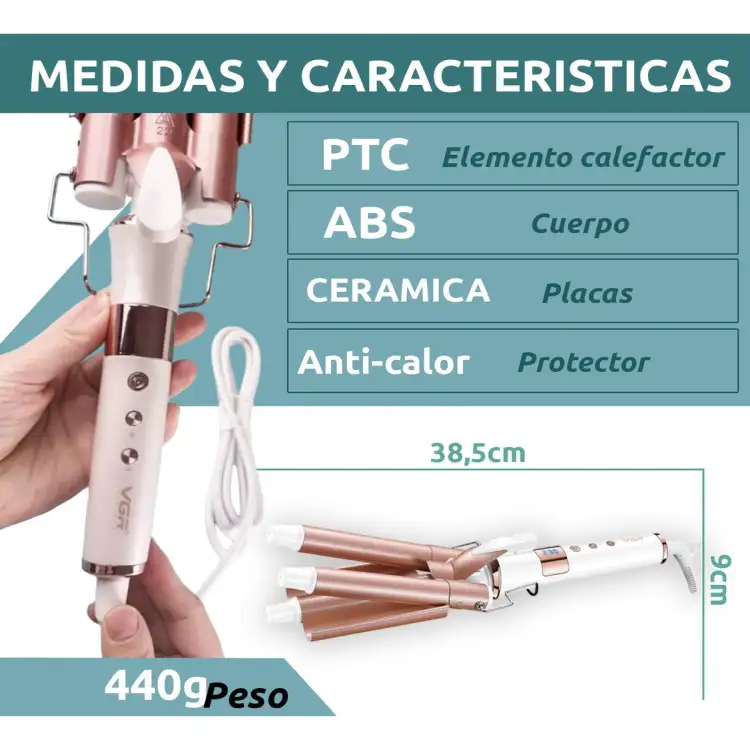 مكواة فرد الشعر الاحترافية ثلاثية الأسطوانات من السيراميك VGR V-599