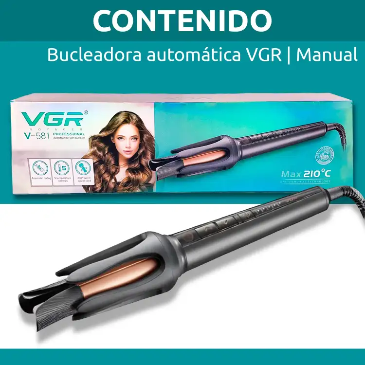 مكواة تجعيد الشعر الاحترافية الأوتوماتيكية VGR V-581 210°C أسود