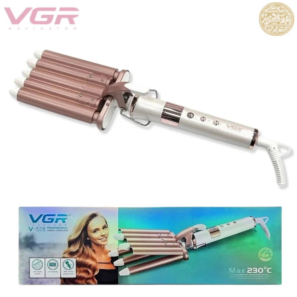 مكواة تجعيد الشعر السيراميكية Vgr V-528  خمس موجات، درجة حرارة 230 درجة، أبيض ووردي
