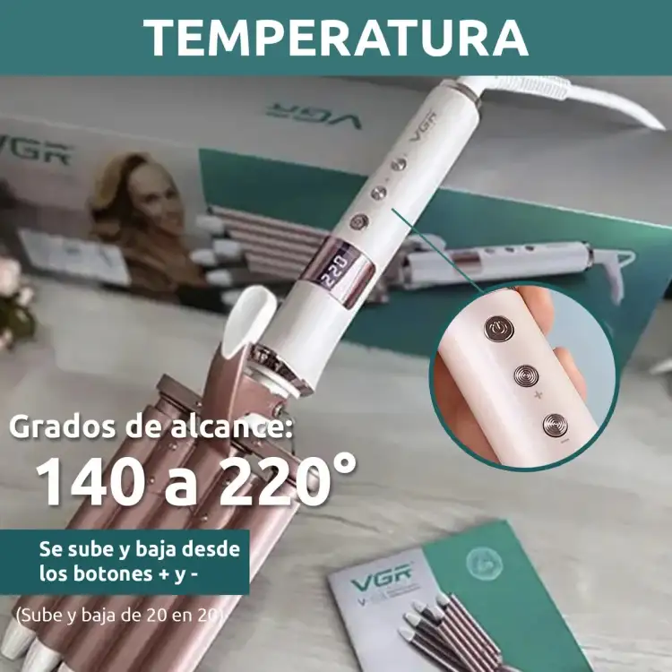 مكواة تجعيد الشعر السيراميكية Vgr V-528  خمس موجات، درجة حرارة 230 درجة، أبيض ووردي